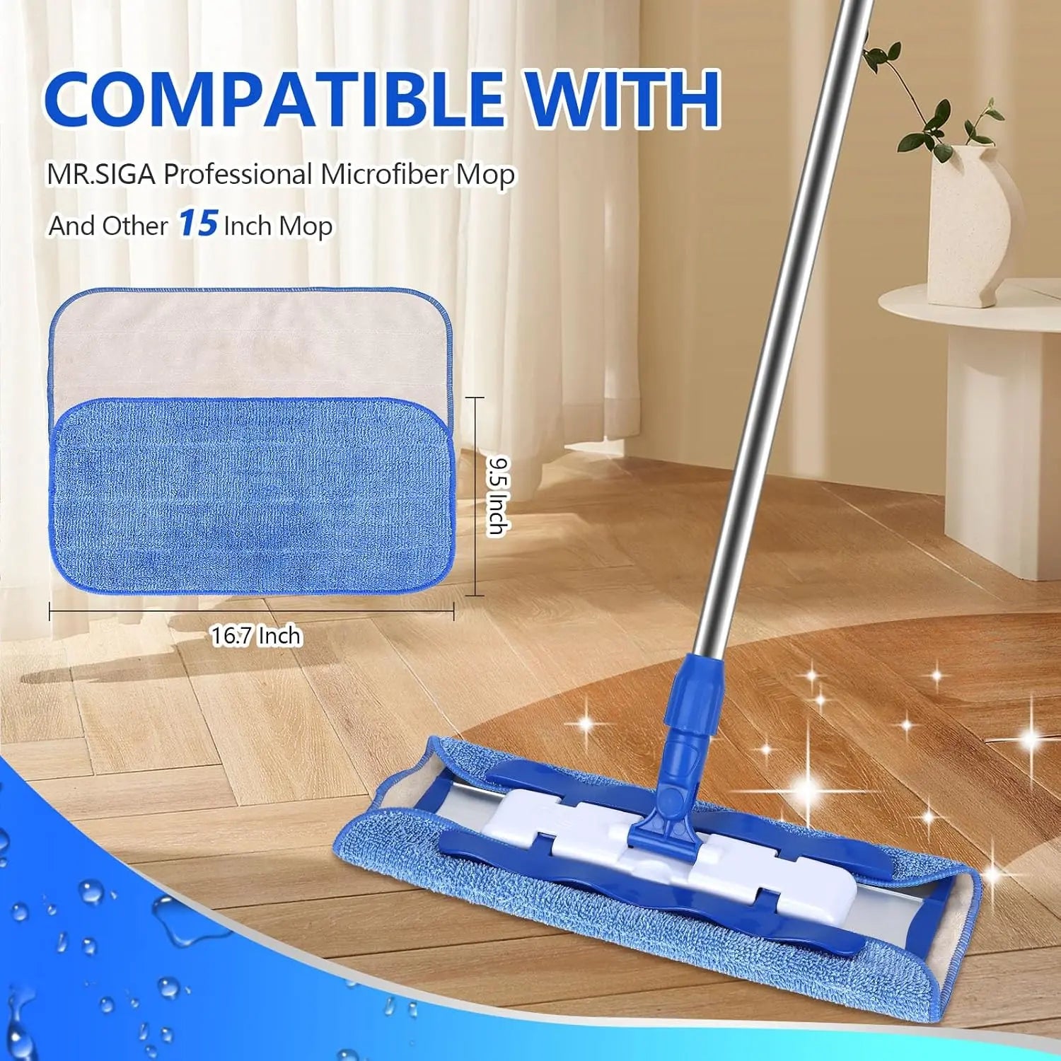 Microfiber Cleaning Cloth Compatible with MR SIGA Professional Microfiber Mop - Professional Reusable Flat Mop Refills - Mop Pads Replacement for Hardwood Cleaning (4 Pack) Wholesale Hub