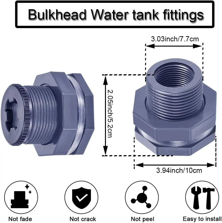 2” Female PVC Bulkhead Fitting with Plug Silicon Seal Gasket Water Tank Connector for 3 Inch Hole Saw Rain Barrels, Aquariums Wholesale Hub