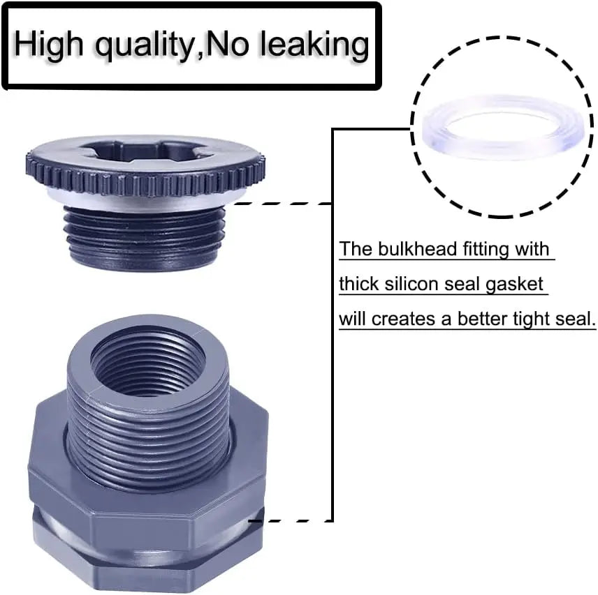 2” Female PVC Bulkhead Fitting with Plug Silicon Seal Gasket Water Tank Connector for 3 Inch Hole Saw Rain Barrels, Aquariums Wholesale Hub