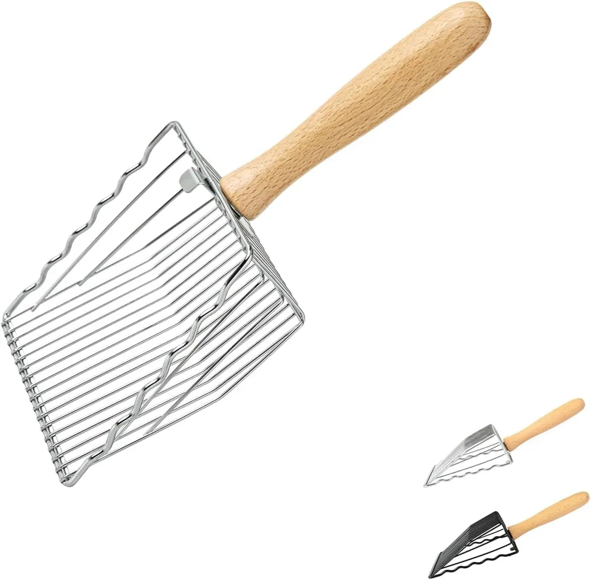 Premium Metal Cat Litter Scoop, 5X Faster Speed Sifter, Heavy Duty Steel Kitty Scooper, Beech Wood Handle, for All Litter Types, Silver Wholesale Hub