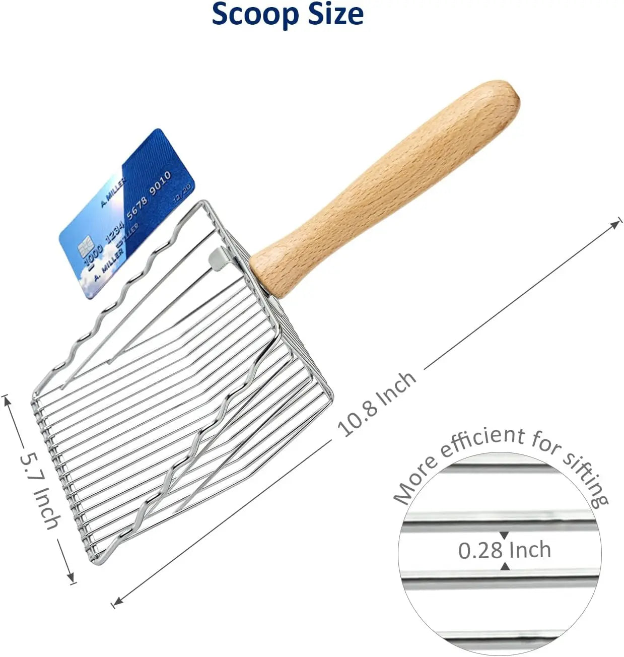 Premium Metal Cat Litter Scoop, 5X Faster Speed Sifter, Heavy Duty Steel Kitty Scooper, Beech Wood Handle, for All Litter Types, Silver Wholesale Hub