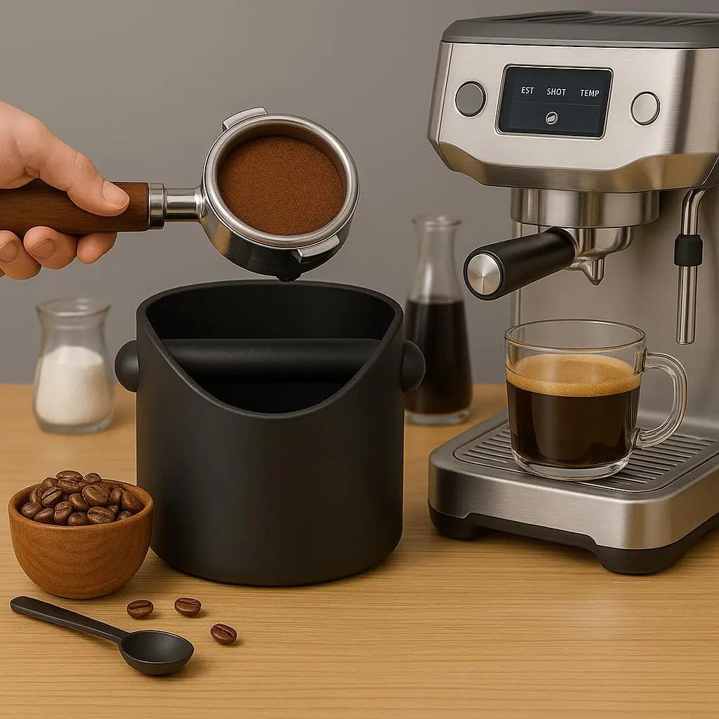 Coffee Knock Box, 4.6 in, Barista Style Espresso Grounds Knock Box, Removable Plastic Knock Rod, Non-Slip Base, Espresso Maker Accessory (Black) Wholesale Hub