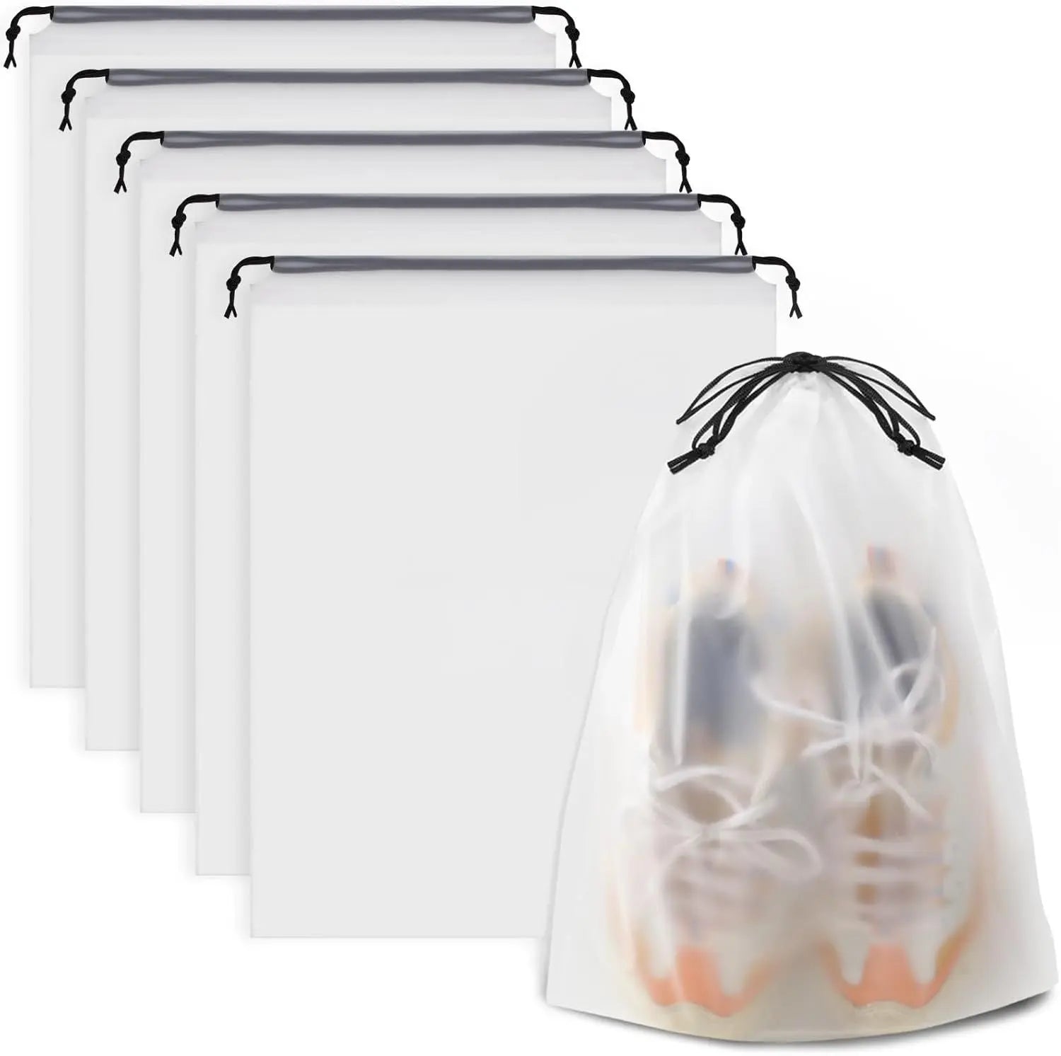 , Waterproof Travel Drawstring Shoe Bags for Packing, Storage, Travel Essentials for Men and Women, 15.7 x 11.8 inches, Clear, 5 pieces Wholesale Hub