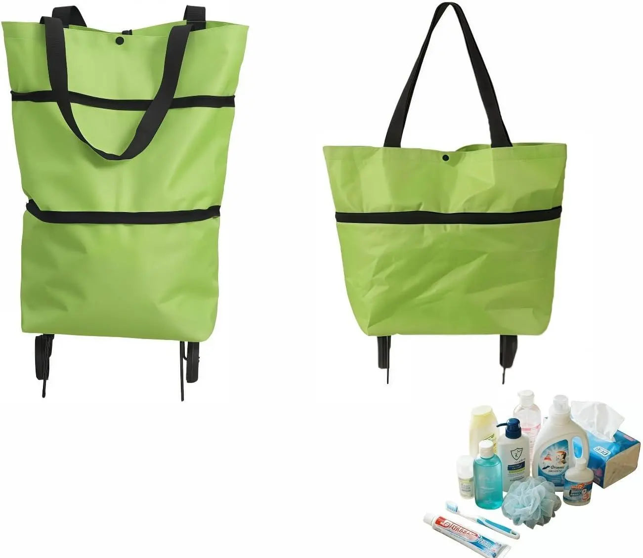 2-in-1 Foldable Shopping Cart with Wheels,Waterproof & Sturdy Grocery Bag Hand Truck, Collapsible Portable Rolling Tote for Supermarket,Laundry,Travel,33 lbs Capacity,Waterproof Oxford Fabric Wholesale Hub