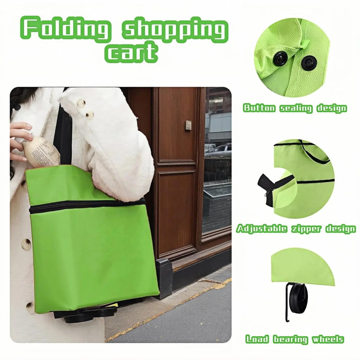 2-in-1 Foldable Shopping Cart with Wheels,Waterproof & Sturdy Grocery Bag Hand Truck, Collapsible Portable Rolling Tote for Supermarket,Laundry,Travel,33 lbs Capacity,Waterproof Oxford Fabric Wholesale Hub