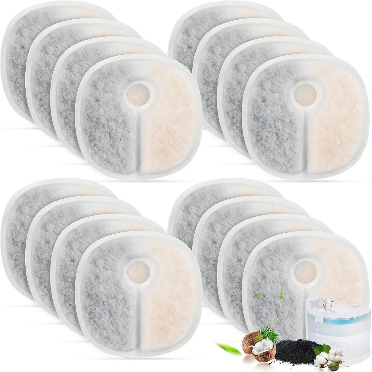Filter Replacements Compatible with E1/E1+ Cat Fountain (2L/67oz), 16 Pack refills of 1 Year Set for Pet Water Fountain Wholesale Hub