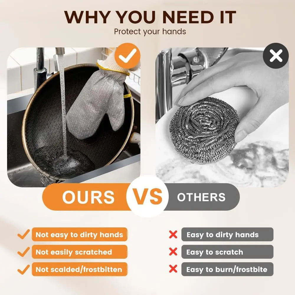 Steel Wire Dishwashing Glove, Glove for Kitchen Cleaning, Reable Scrub Gloves Wholesale Hub