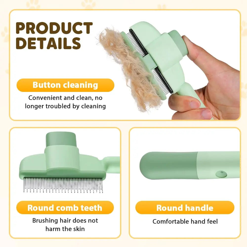 2-in-1 Pet Grooming Brh, Magic Pet Hair Remover Comb with Self-Cleaning Button for Dogs & Cats, Shedding Brh for Long/Short Hair, Home & Furniture Fur Removal Tool (Green + Yellow) Wholesale Hub