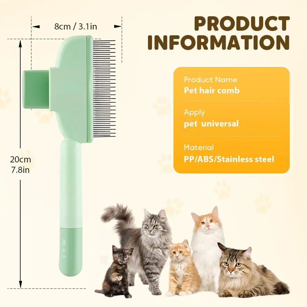2-in-1 Pet Grooming Brh, Magic Pet Hair Remover Comb with Self-Cleaning Button for Dogs & Cats, Shedding Brh for Long/Short Hair, Home & Furniture Fur Removal Tool (Green + Yellow) Wholesale Hub