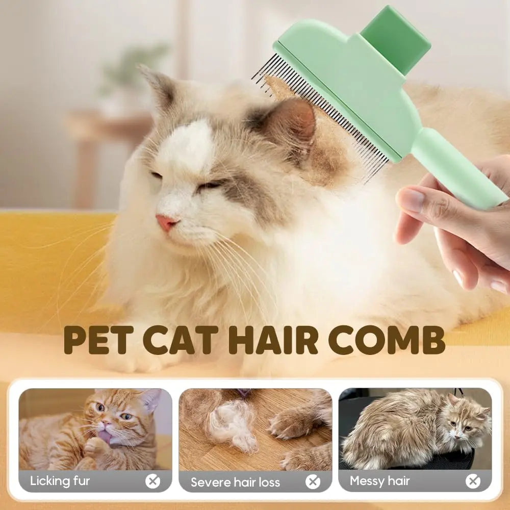 2-in-1 Pet Grooming Brh, Magic Pet Hair Remover Comb with Self-Cleaning Button for Dogs & Cats, Shedding Brh for Long/Short Hair, Home & Furniture Fur Removal Tool (Green + Yellow) Wholesale Hub