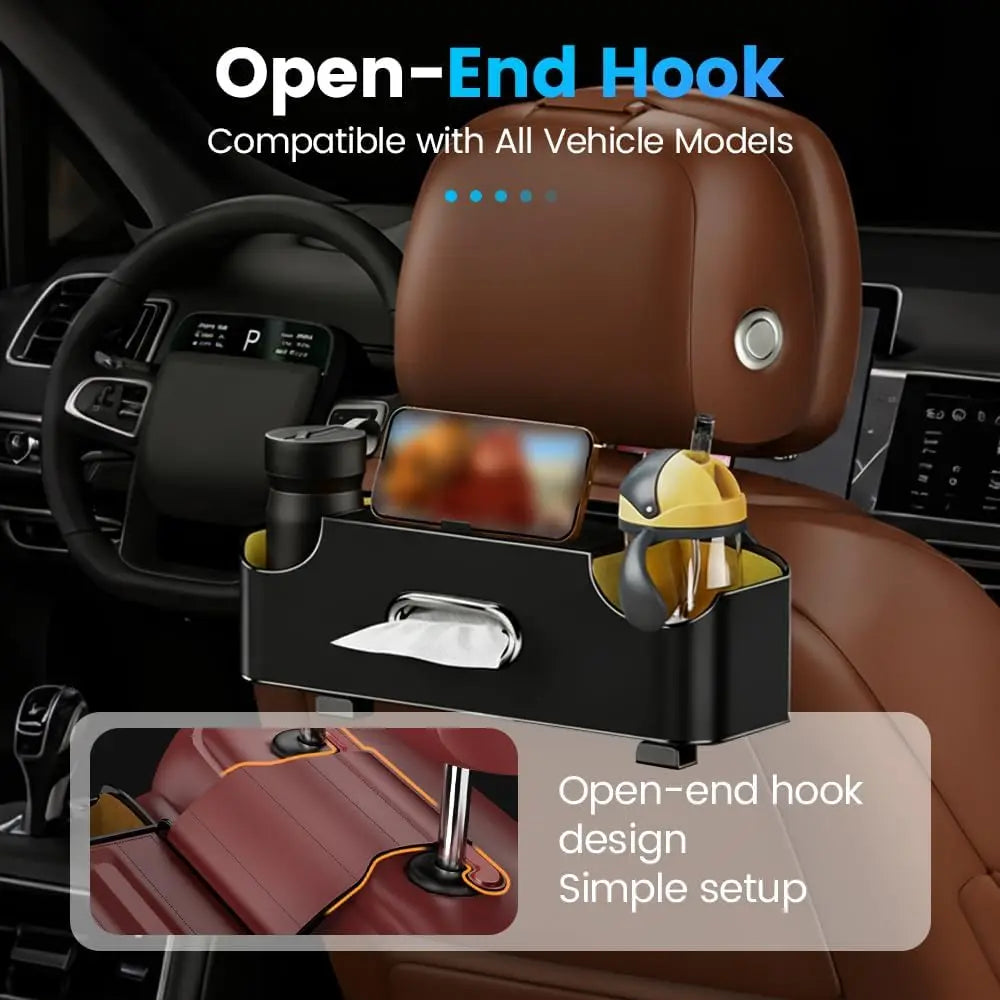 Car Backseat Organizer 3-in-1 Multifunctional Car Back Seat Storage Box with Drink Cup Holder Tissue Box Trash Bin & Hooks, Back Seat Car Organizer for Hold Phones,Drinks, and Handbags (Black) Wholesale Hub