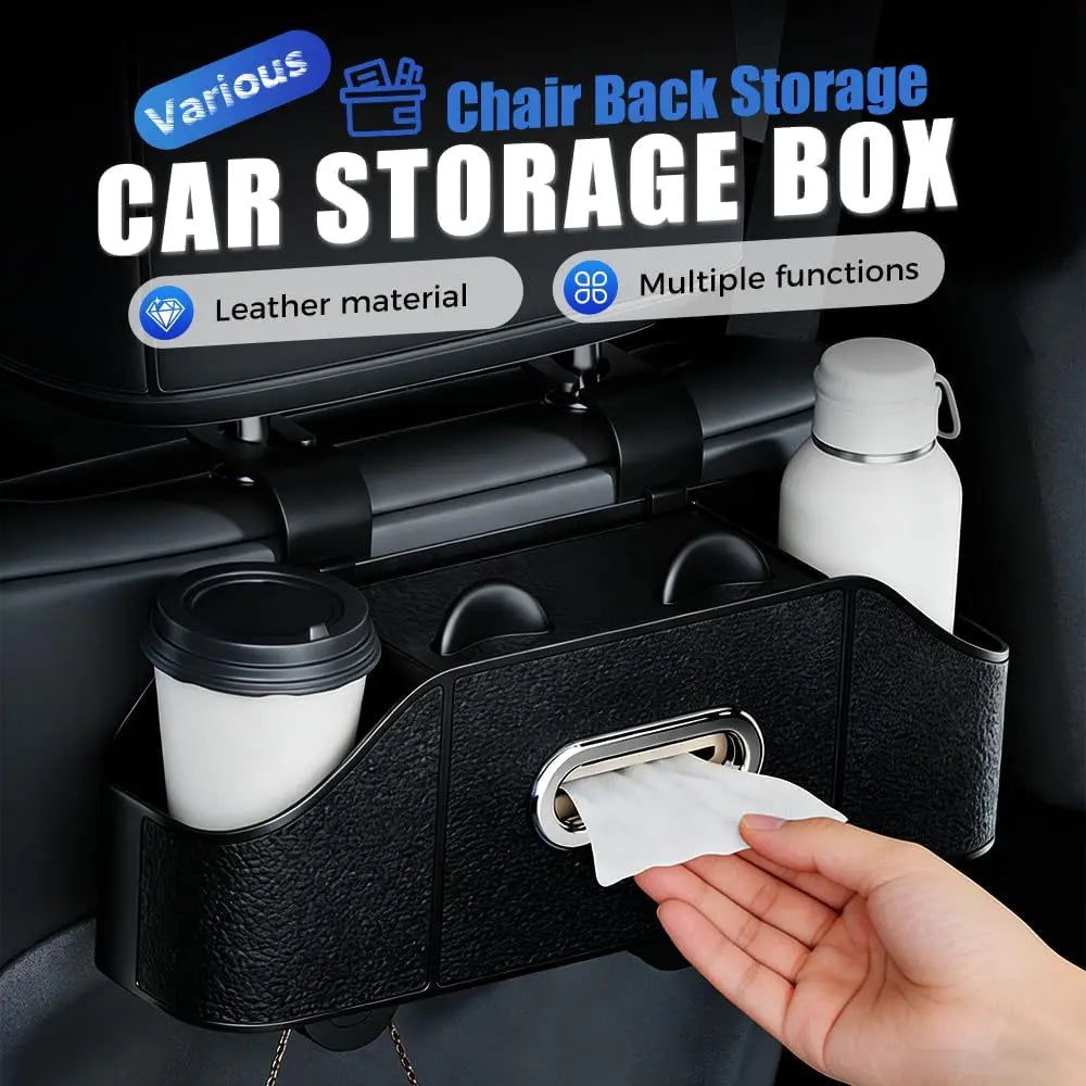 Multifunctional Car Back Seat Storage Organize with Tissue Holder, 2 Cup Holders and Purse Hooks, For Phones, Snacks, Drinks, Bags, Travel Storage (Orange) Wholesale Hub