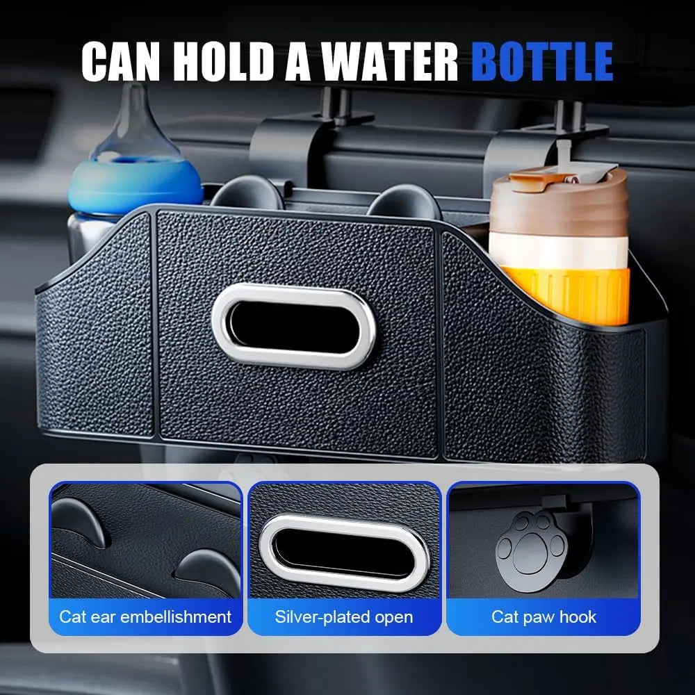 Multifunctional Car Back Seat Storage Organize with Tissue Holder, 2 Cup Holders and Purse Hooks, For Phones, Snacks, Drinks, Bags, Travel Storage (Orange) Wholesale Hub