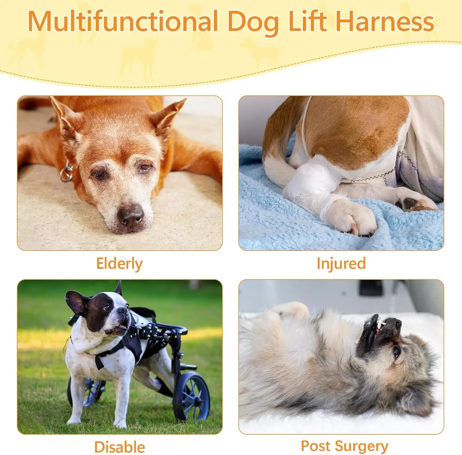 Dog Lift Harness Dog Sling for Large Dogs, Portable Dog Carrier Sling for Back Legs, Ajtable Hip Support Harness for Weak Rear Leg, Assist Senior Disabled Joint Injuried and After ACL Wholesale Hub