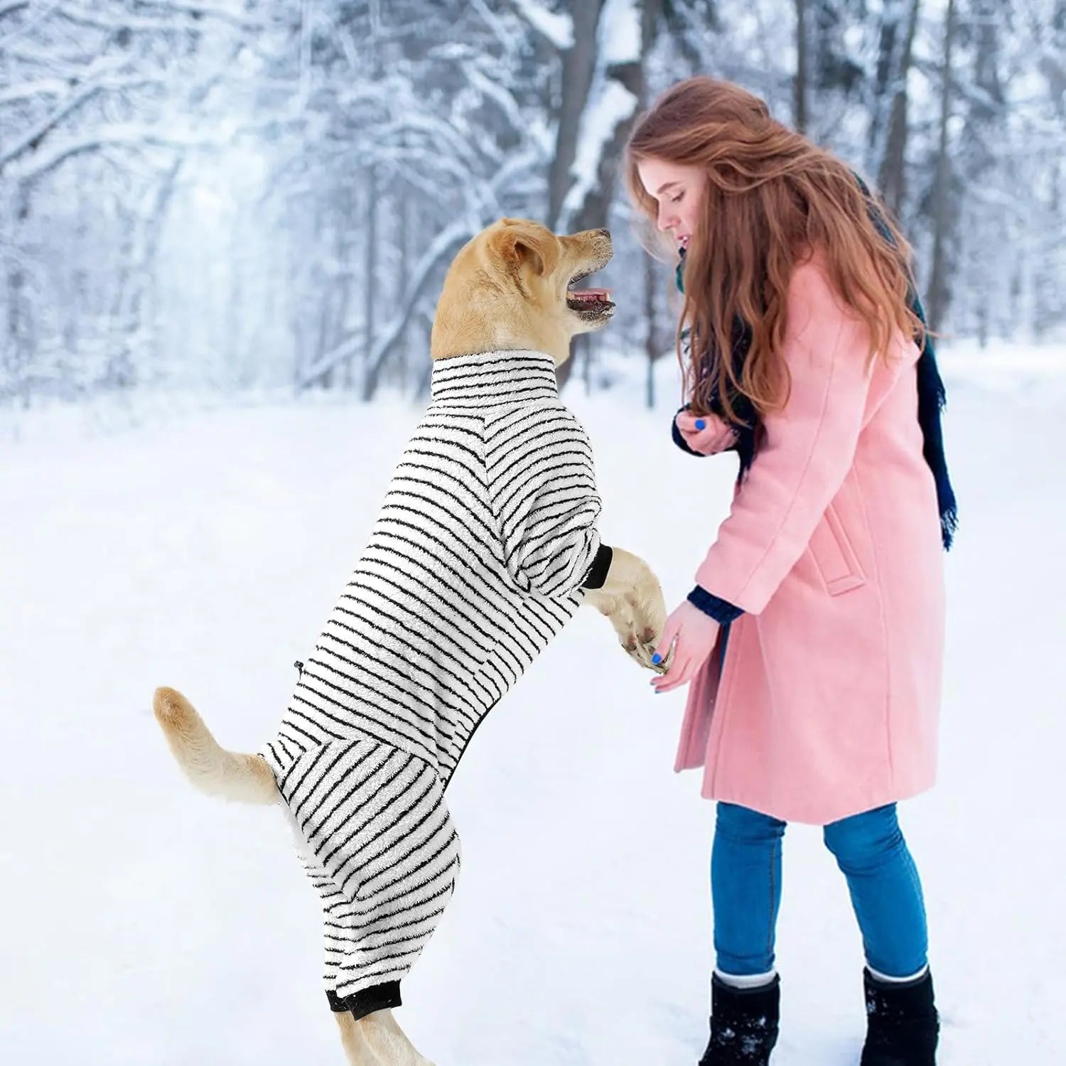 Dog Winter Coat Sweater Dog Clothes Soft Fleece Pullover Pajamas, Dog Cold Weather Coats Warm Windproof Fullbody Jumpsuit Fleece Onesie for Dogs, Thick Pet Snowsuit Christmas Black Wholesale Hub