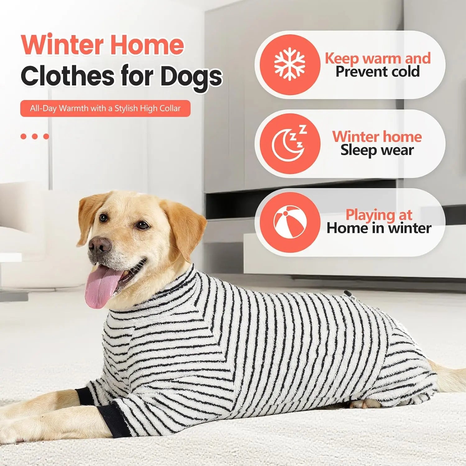 Dog Winter Coat Sweater Dog Clothes Soft Fleece Pullover Pajamas, Dog Cold Weather Coats Warm Windproof Fullbody Jumpsuit Fleece Onesie for Dogs, Thick Pet Snowsuit Christmas Black Wholesale Hub