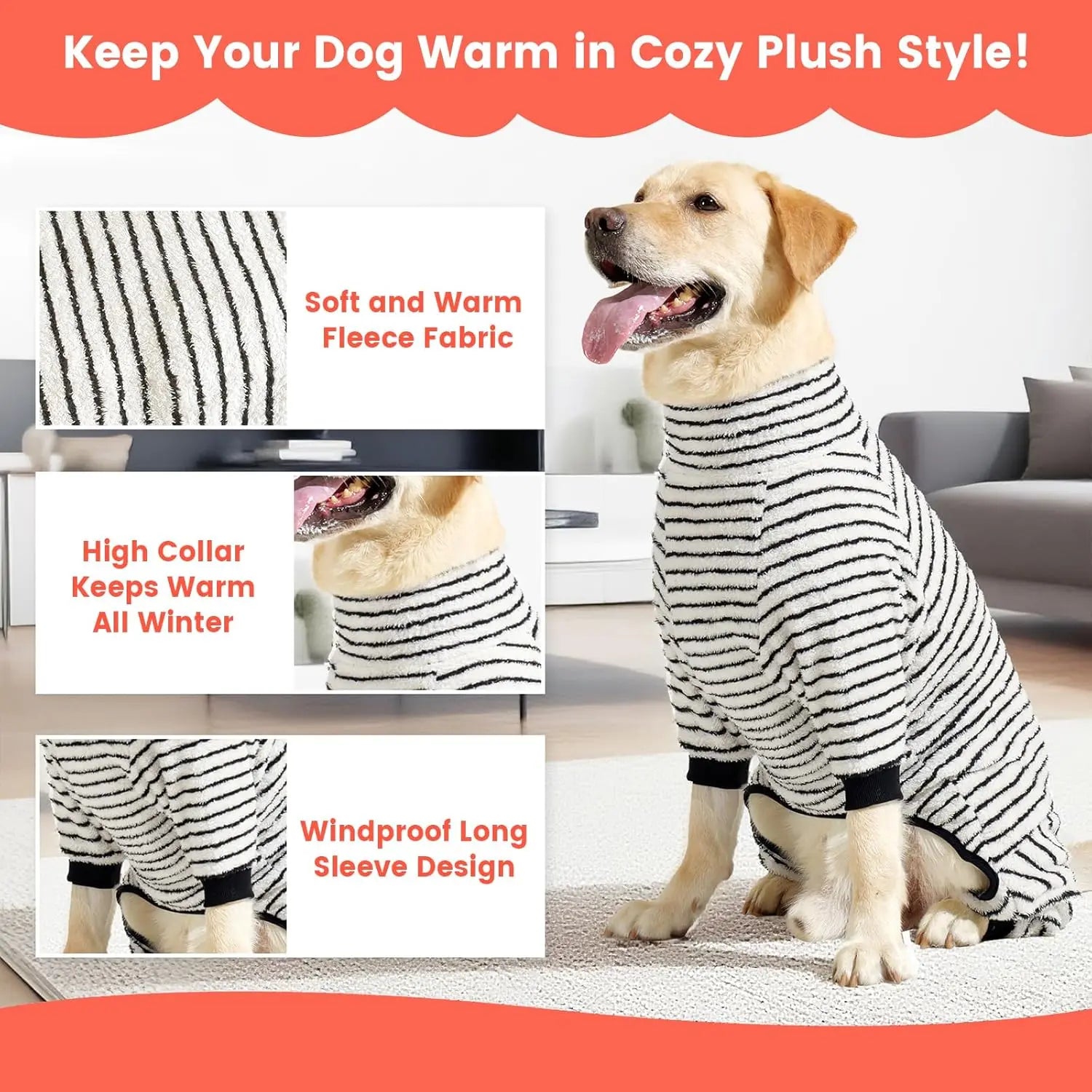 Dog Winter Coat Sweater Dog Clothes Soft Fleece Pullover Pajamas, Dog Cold Weather Coats Warm Windproof Fullbody Jumpsuit Fleece Onesie for Dogs, Thick Pet Snowsuit Christmas Black Wholesale Hub