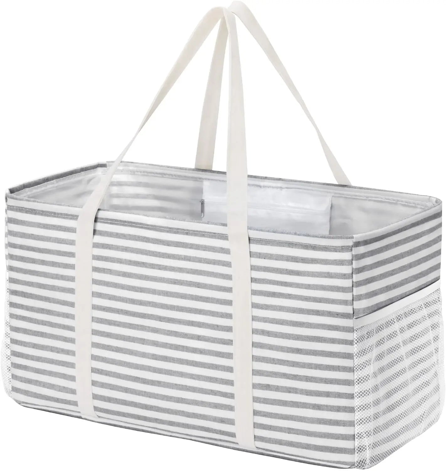 Extra Large Tote Bag, Reable Grocery Bags with Metal Wire Frame and Handles, Standing Utility Foldable Shopping Bags for Storage, Picnics, Beach, Laundry, Car, 46L, 1 Pack, Gray Wholesale Hub
