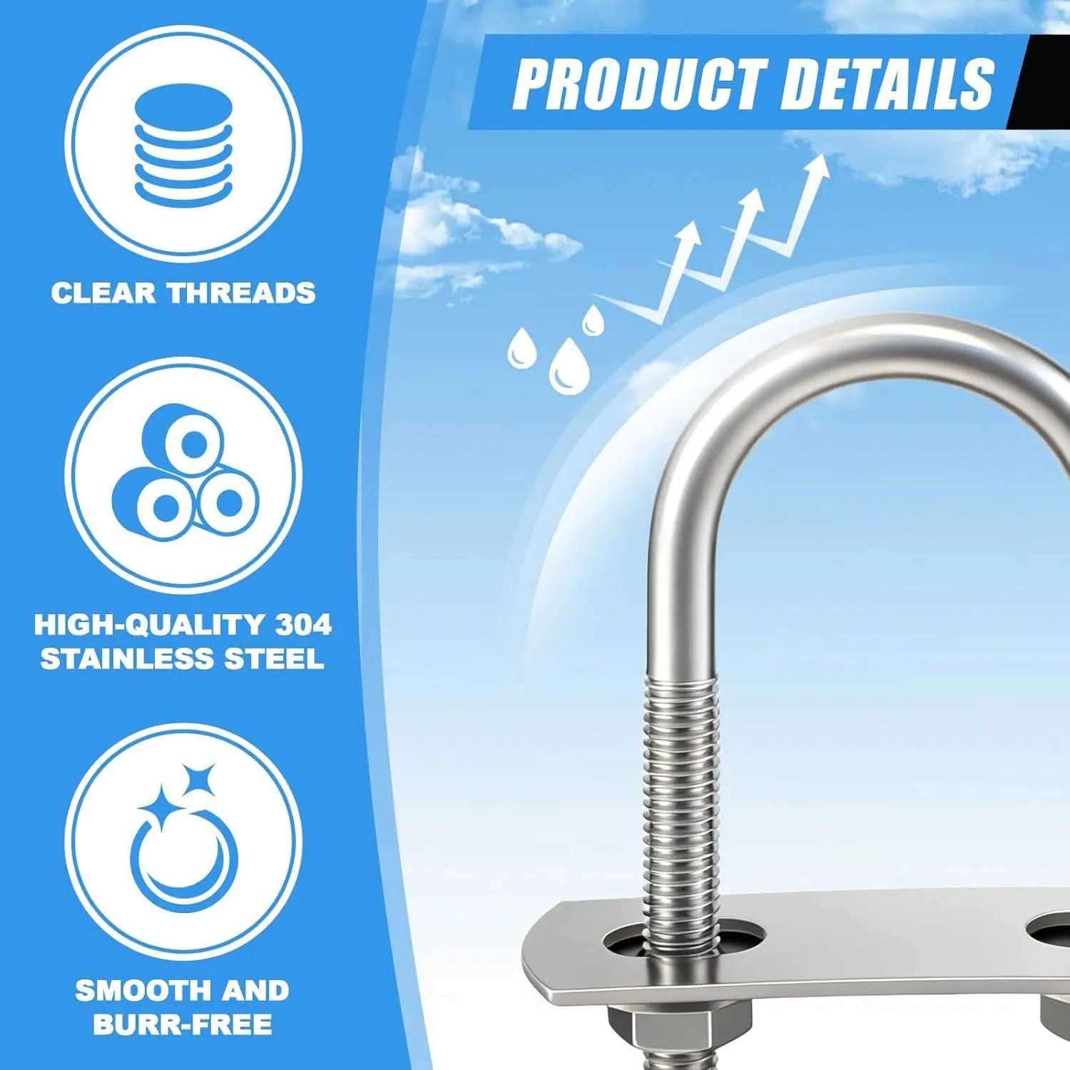 8 Sets M6 U Bolts 1 Inch Wide, 304 Stainless Steel Heavy Duty 25mm x 70mm U Bolts with Nuts, Bolt Plate, Washers and Wrench for Boat Trailer Wholesale Hub
