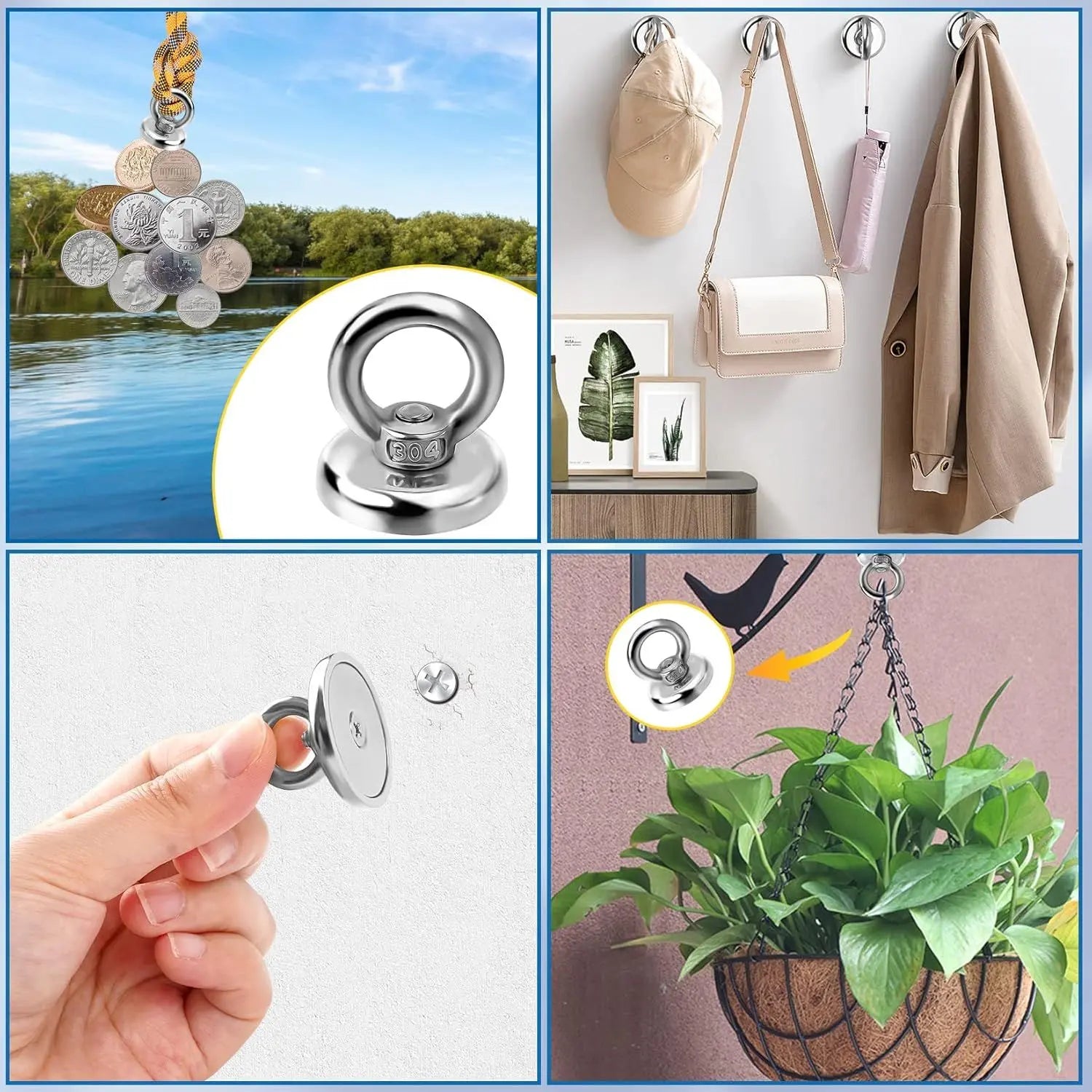 Magnetic Hooks Heavy Duty 10 Pack, 60 lbs Pulling Force Rare Earth Magnets with Countersunk Hole Eyebolt, Neodymium Magnet Hooks Heavy Duty for Home, Workplace, Garage, Kitchen and Office Wholesale Hub