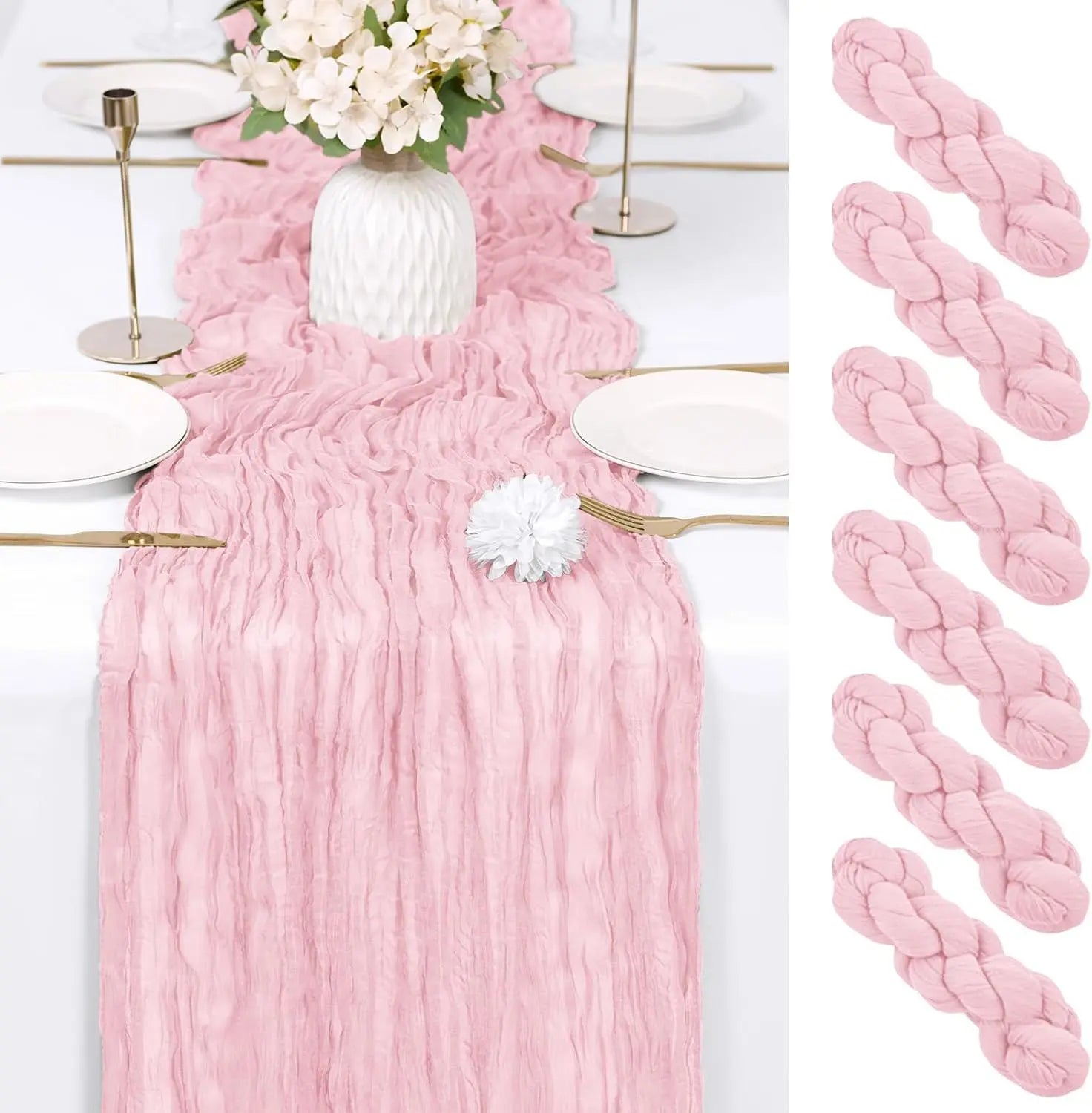6 Pack Light Pink Cheesecloth Table Runner 17x108 Inch Semi Sheer Boho Gauze Cheese Cloth Fabric Table Runners Table Decor for Wedding Party Baby Shower Birthday Home Decor Garden Farmhouse Wholesale Hub