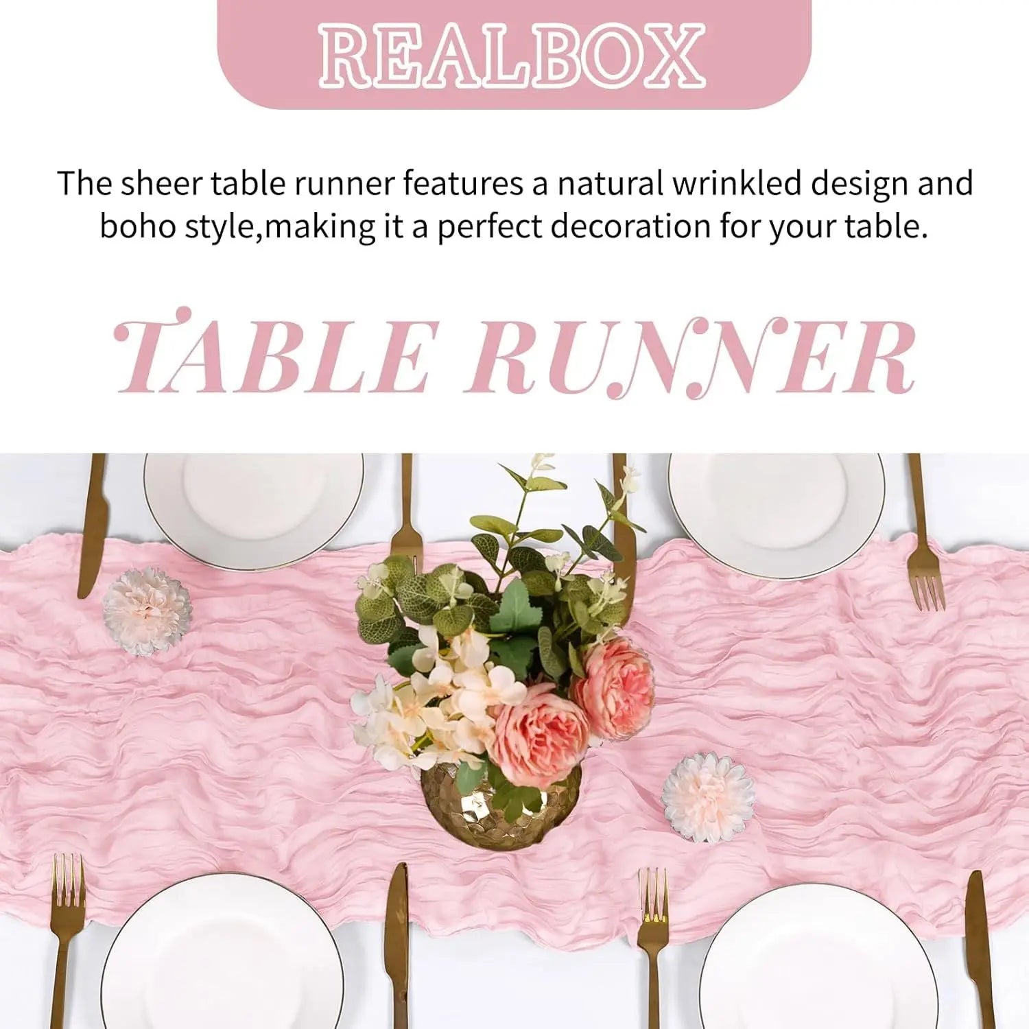 6 Pack Light Pink Cheesecloth Table Runner 17x108 Inch Semi Sheer Boho Gauze Cheese Cloth Fabric Table Runners Table Decor for Wedding Party Baby Shower Birthday Home Decor Garden Farmhouse Wholesale Hub
