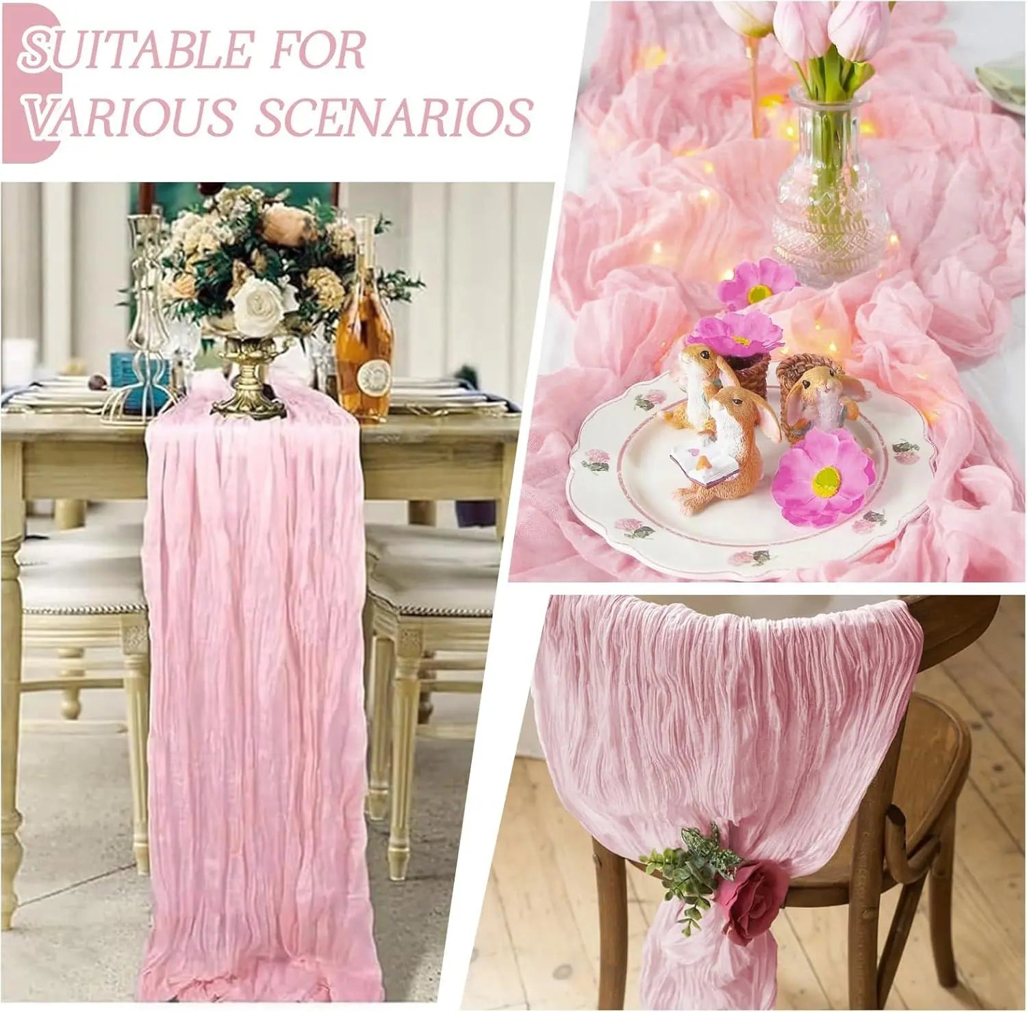 6 Pack Light Pink Cheesecloth Table Runner 17x108 Inch Semi Sheer Boho Gauze Cheese Cloth Fabric Table Runners Table Decor for Wedding Party Baby Shower Birthday Home Decor Garden Farmhouse Wholesale Hub