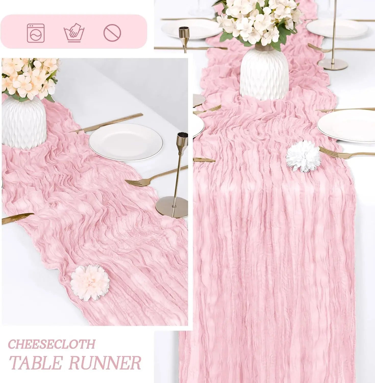 6 Pack Light Pink Cheesecloth Table Runner 17x108 Inch Semi Sheer Boho Gauze Cheese Cloth Fabric Table Runners Table Decor for Wedding Party Baby Shower Birthday Home Decor Garden Farmhouse Wholesale Hub