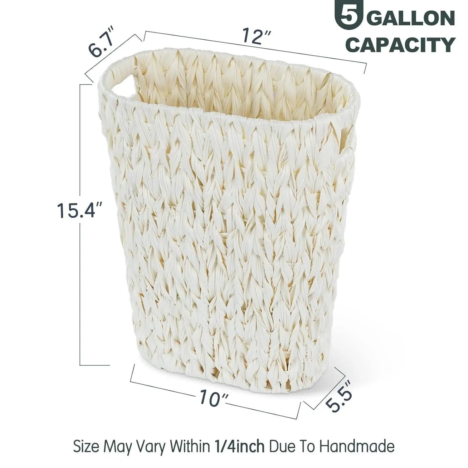 Wicker Trash Can,Bathroom Trash Can,Waterproof Wicker Waste Basket for Bathroom,Narrow Small Waste Basket for Bedroom,Office, Cream White 5 Gallon Wholesale Hub