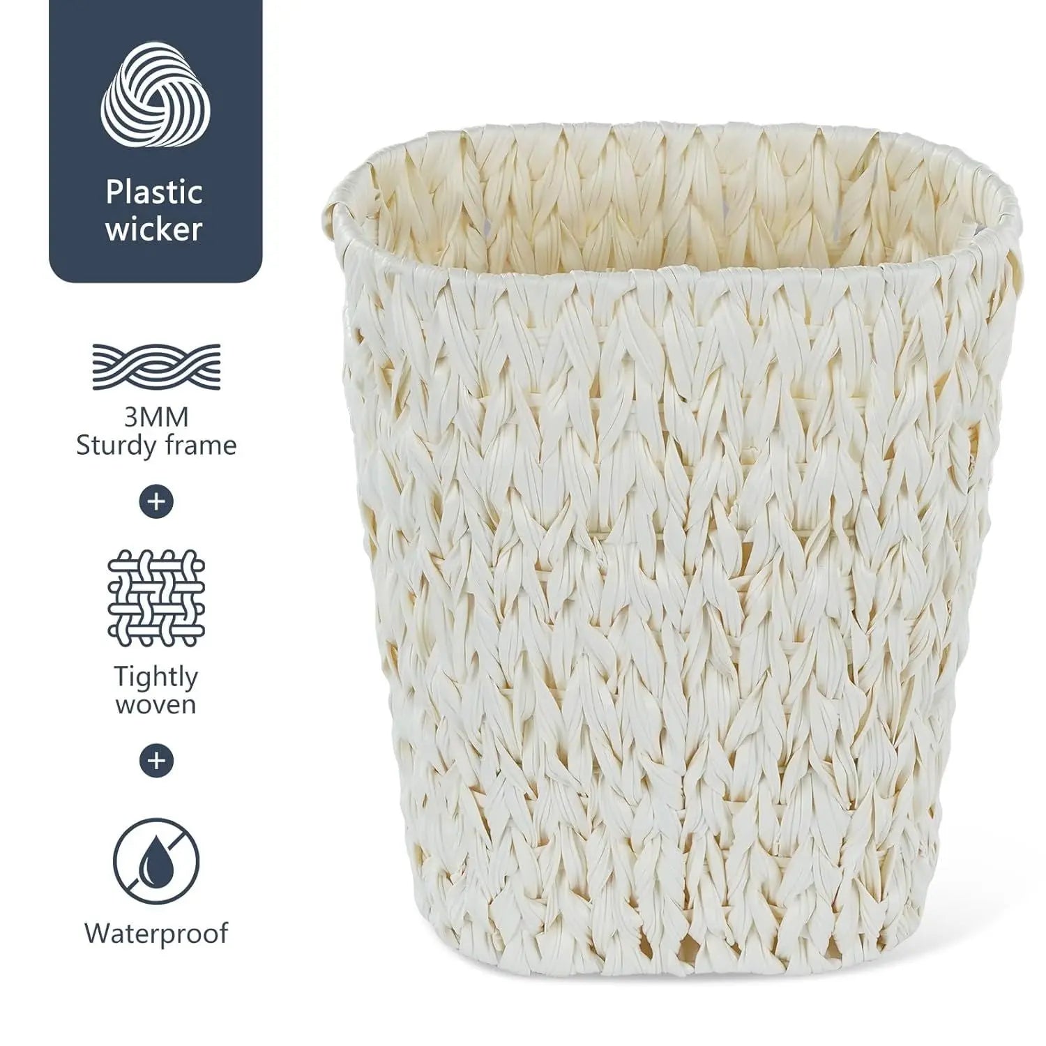 Wicker Trash Can,Bathroom Trash Can,Waterproof Wicker Waste Basket for Bathroom,Narrow Small Waste Basket for Bedroom,Office, Cream White 5 Gallon Wholesale Hub