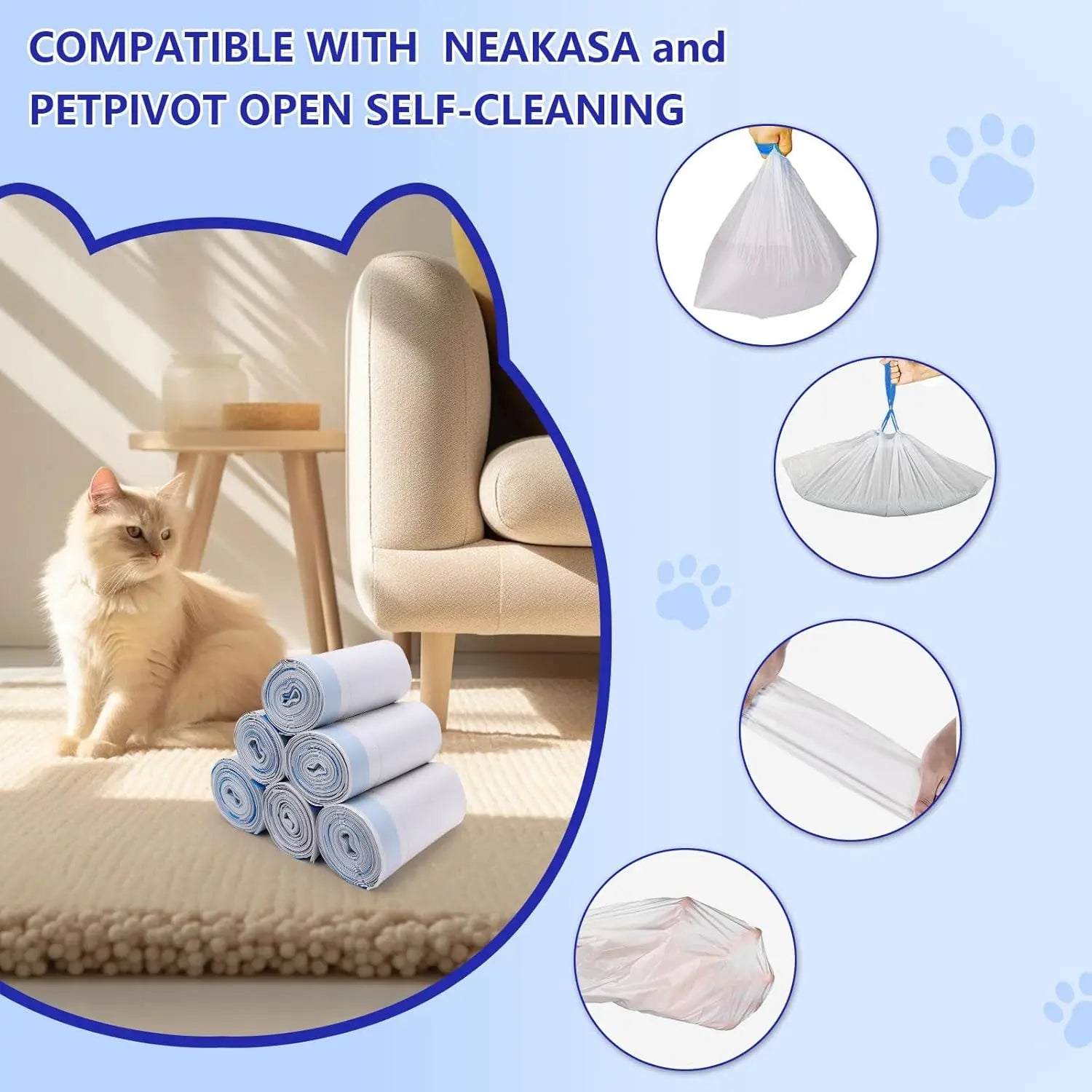 120 Count Cat Litter Box Bags for Neakasa and PetPivot Open Self-Cleaning Cat Litter Boxes, Extra Thick Heavy Duty Liners Replacement, Unscented, 27" x 13", Holds 22 lbs Wholesale Hub