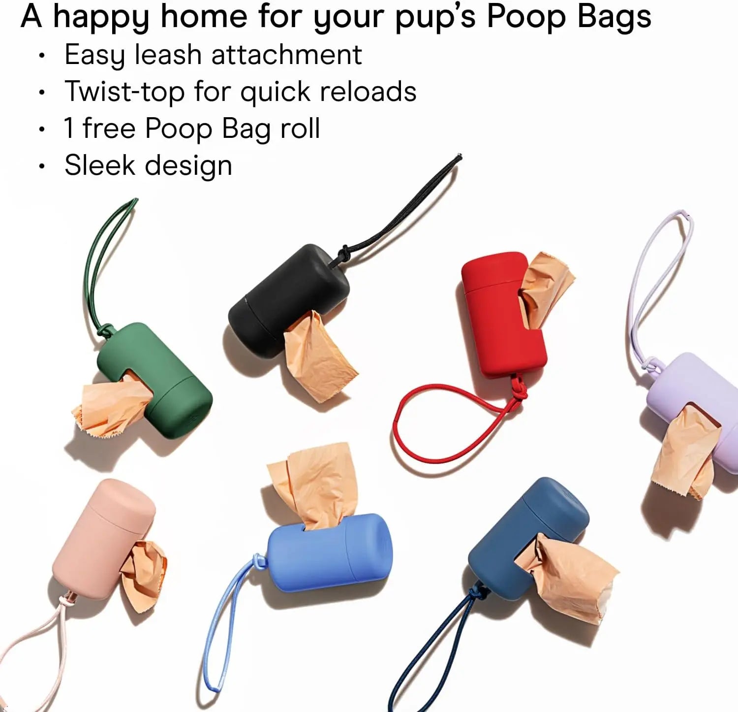 Dog Poop Bag Holder and Dispenser with Leash Attachment, Leak Proof, Easy Twist Top for Refills, Includes 1 Roll Poop Bags, Navy Wholesale Hub