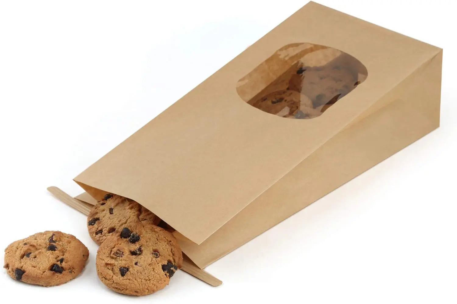 Bakery Bags with Window 100pcs 4.5x2.36x9.6 Inches Window Tin Tie Tab Lock Kraft Brown Paper Bags for Coffee Bean, Cookies, Treat, Snack Wholesale Hub