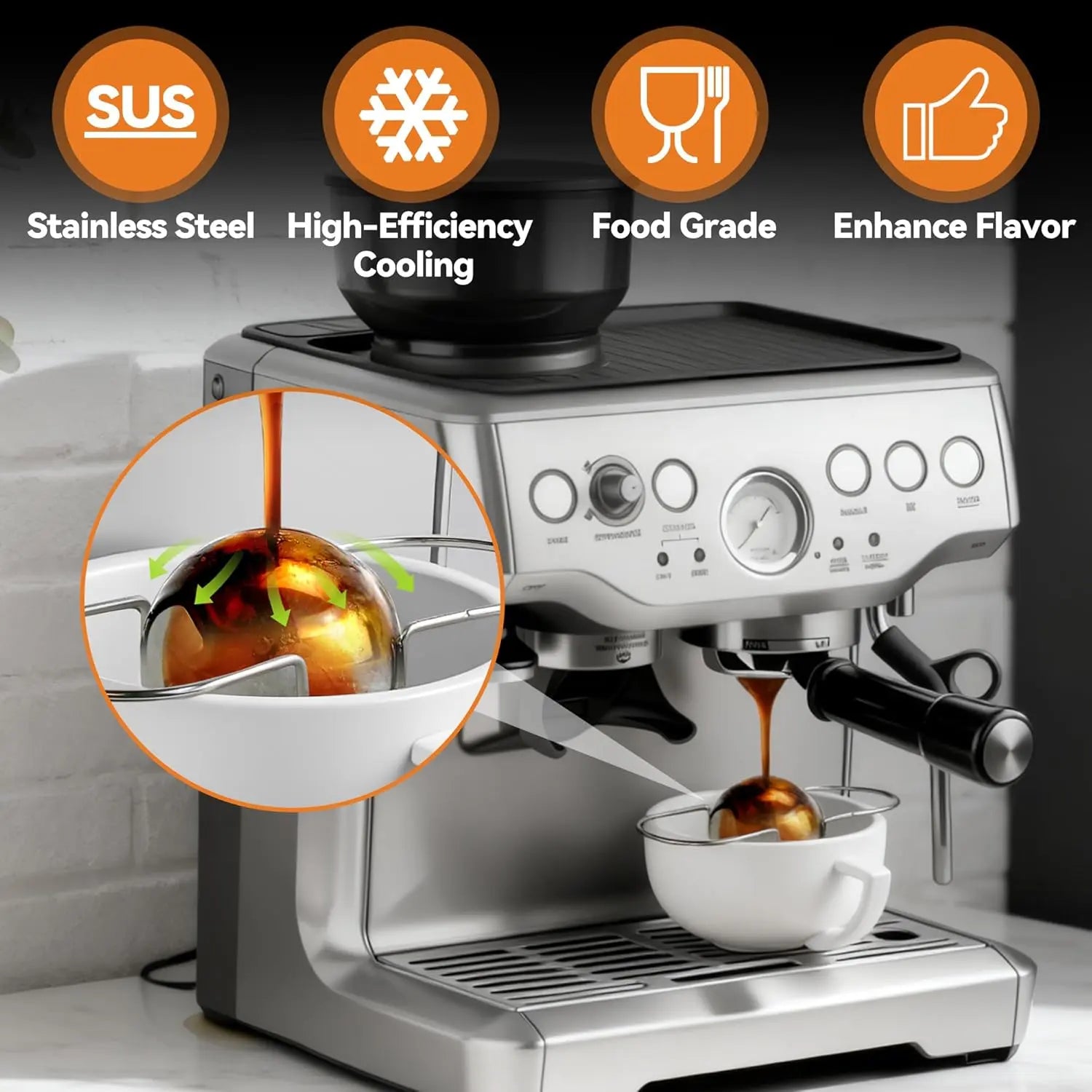 2 Pack Espresso Frozen Ball for Espresso Coffee, Stainless Steel Espresso Chilling Ball Espresso Cooler Espresso Machine Accessories Wholesale Hub