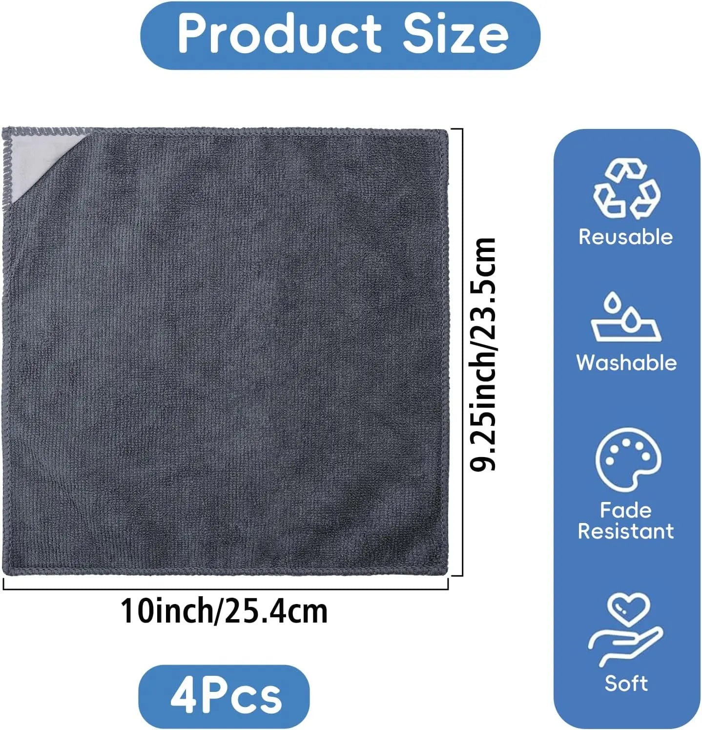 4 Pack Magnetic Microfiber Cleaning Cloth, Dry Erase Erasers Cleaner for Whiteboards, Blackboards, Chalkboards, Glassboards, Home, Office, School, Gray, 10'' x 9.25'' Wholesale Hub