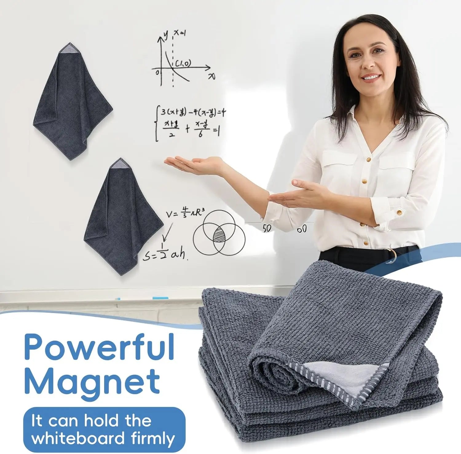 4 Pack Magnetic Microfiber Cleaning Cloth, Dry Erase Erasers Cleaner for Whiteboards, Blackboards, Chalkboards, Glassboards, Home, Office, School, Gray, 10'' x 9.25'' Wholesale Hub