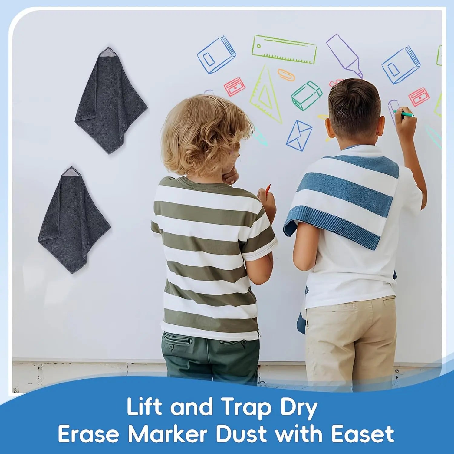 4 Pack Magnetic Microfiber Cleaning Cloth, Dry Erase Erasers Cleaner for Whiteboards, Blackboards, Chalkboards, Glassboards, Home, Office, School, Gray, 10'' x 9.25'' Wholesale Hub