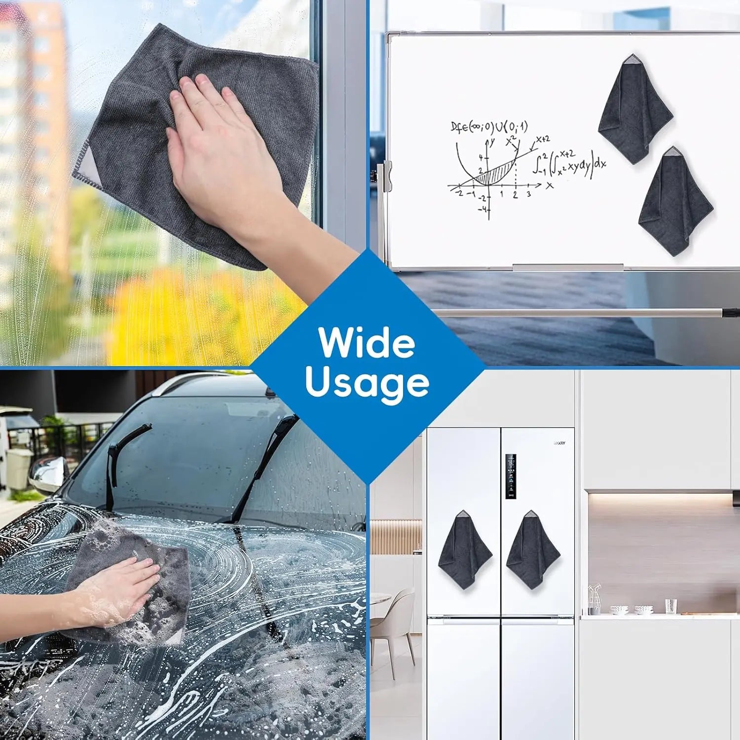 4 Pack Magnetic Microfiber Cleaning Cloth, Dry Erase Erasers Cleaner for Whiteboards, Blackboards, Chalkboards, Glassboards, Home, Office, School, Gray, 10'' x 9.25'' Wholesale Hub