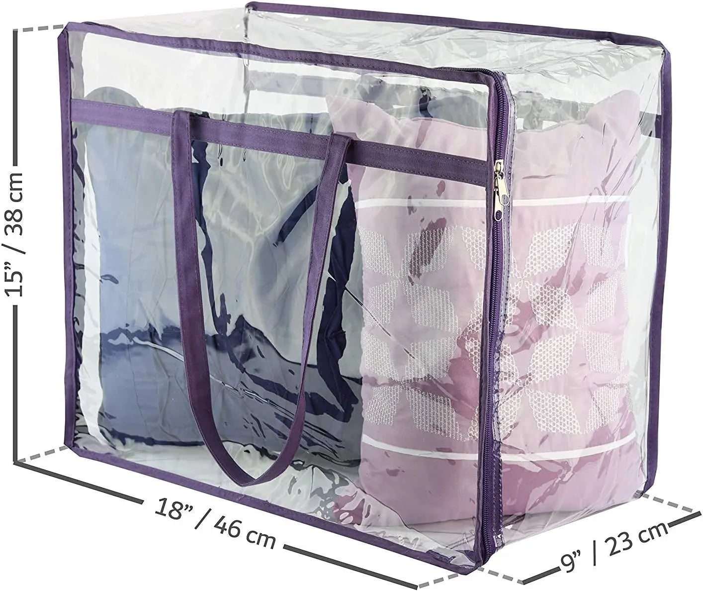 Clear Vinyl Zippered Storage Bags (3-Pack) 40L Sturdy Storage Bags for Sweaters, Blankets, Comforters, Bedding Sets and Much More! (Purple, 18x15x9) Wholesale Hub
