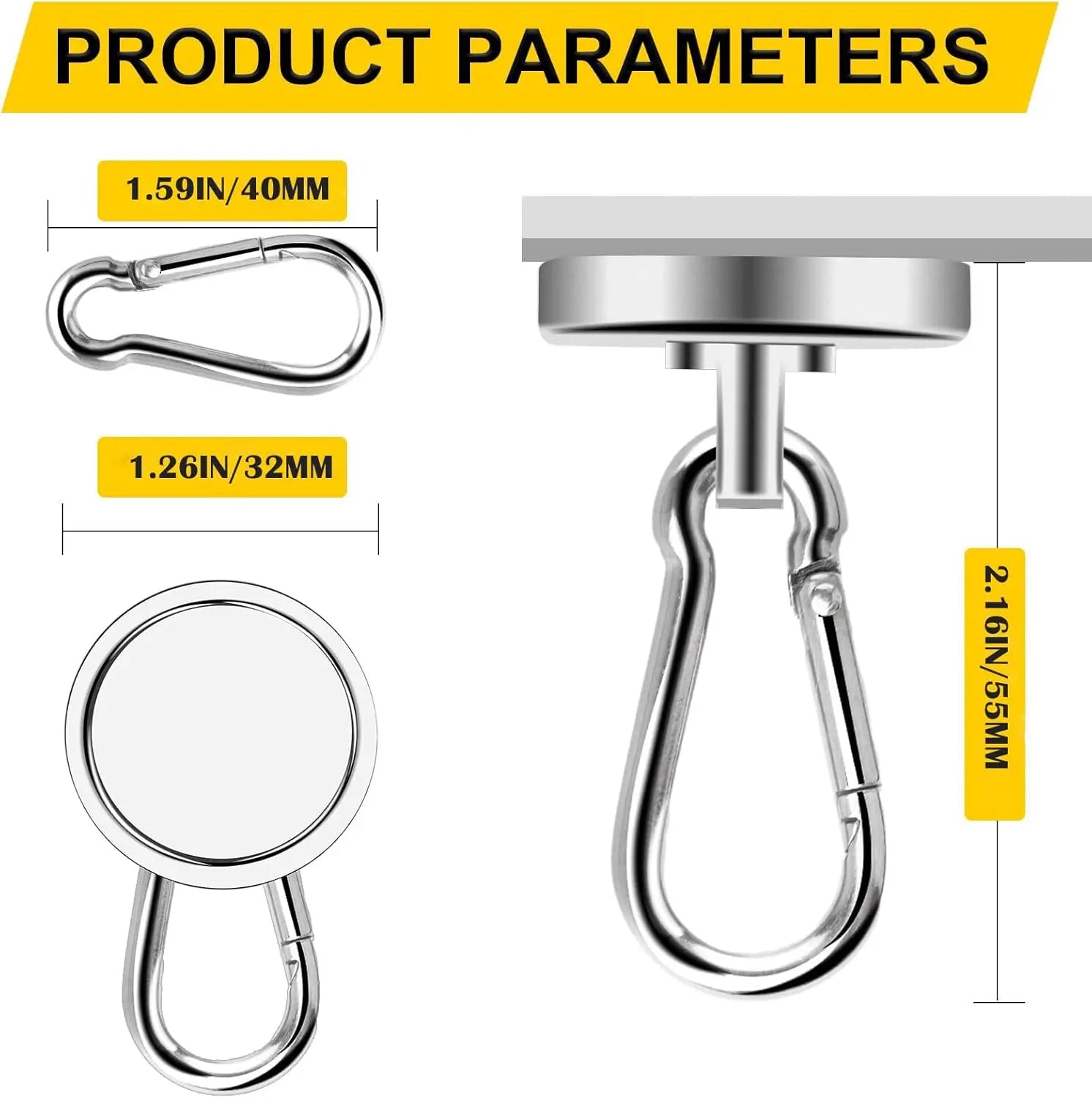 Magnetic Hooks, 110LBS Strong Heavy Duty Neodymium Magnet Hooks with Swivel Carabiner Hook,Great for Your Refrigerator and Other Magnetic Surfaces, Pack of 7 Wholesale Hub