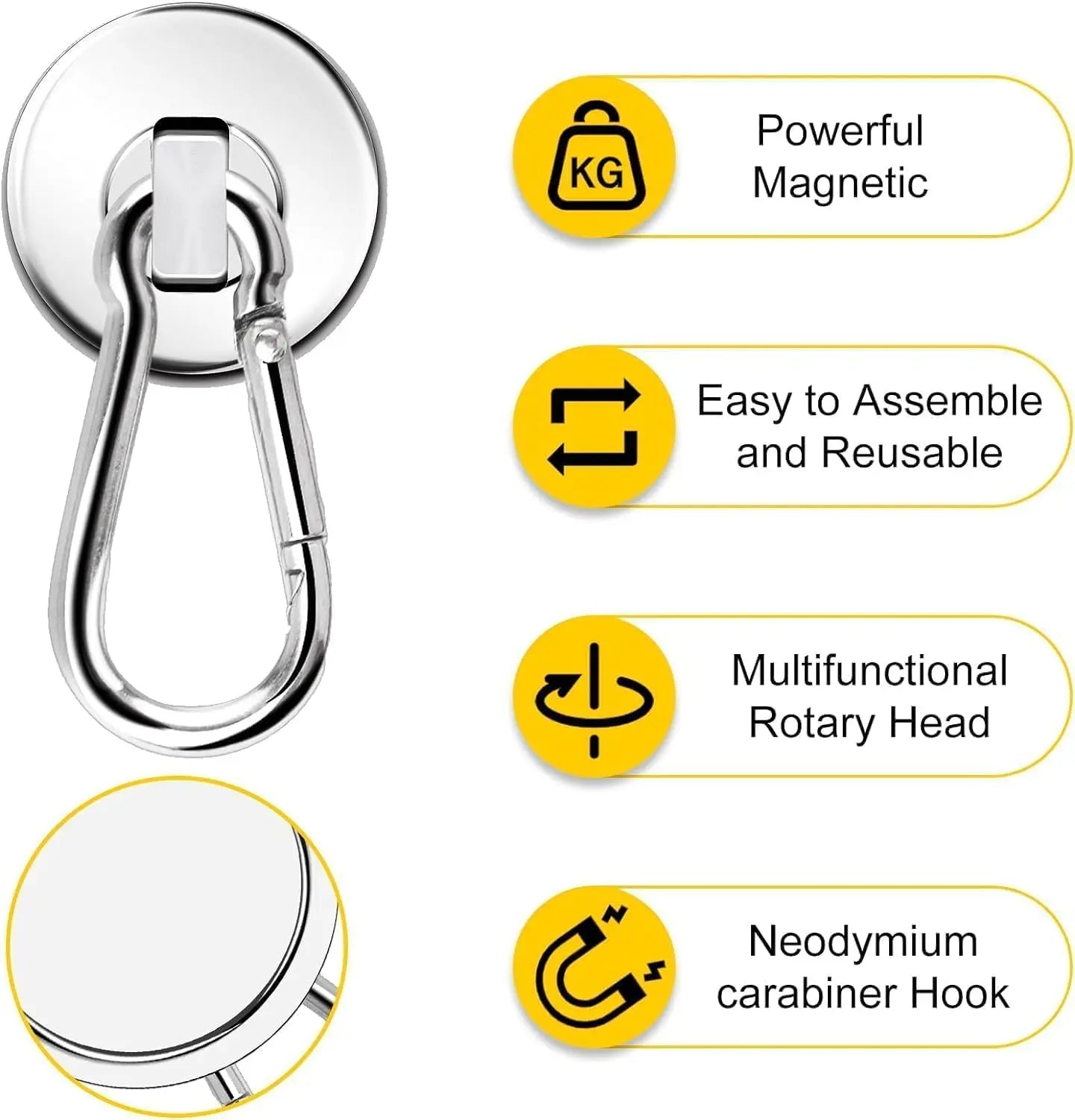 Magnetic Hooks, 110LBS Strong Heavy Duty Neodymium Magnet Hooks with Swivel Carabiner Hook,Great for Your Refrigerator and Other Magnetic Surfaces, Pack of 7 Wholesale Hub