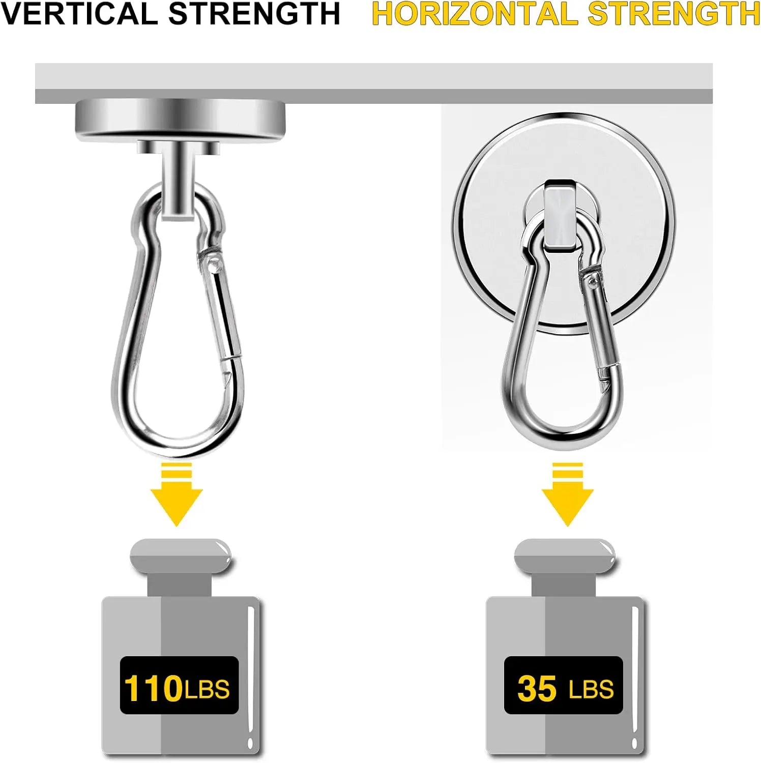 Magnetic Hooks, 110LBS Strong Heavy Duty Neodymium Magnet Hooks with Swivel Carabiner Hook,Great for Your Refrigerator and Other Magnetic Surfaces, Pack of 7 Wholesale Hub