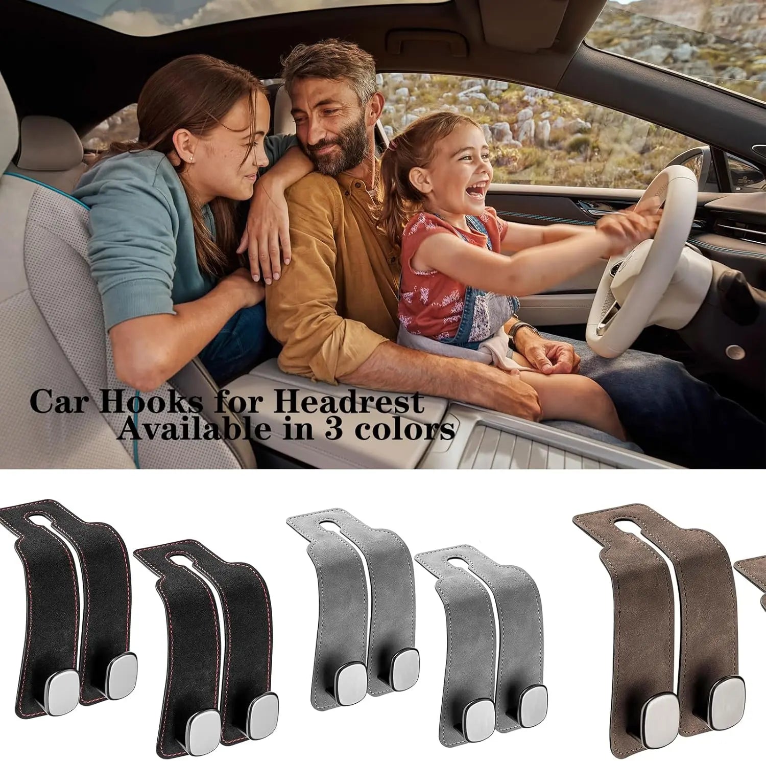 2 Pack Car Hooks for Headrest, Headrest Hooks Car Purse Hook Car Seat Back Storage Hook Premium Leather Car Seat Holder for Headrest Purses and Bags (Black) Wholesale Hub