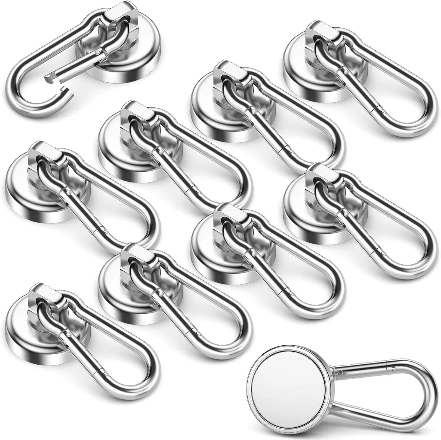 10 Pack Strong Neodymium Magnetic Hooks Heavy Duty with Swivel Carabiner, 70LBS Magnet Hooks for Hanging, Magnet with Hook for Kitchen, Home, Warehouse, School Wholesale Hub
