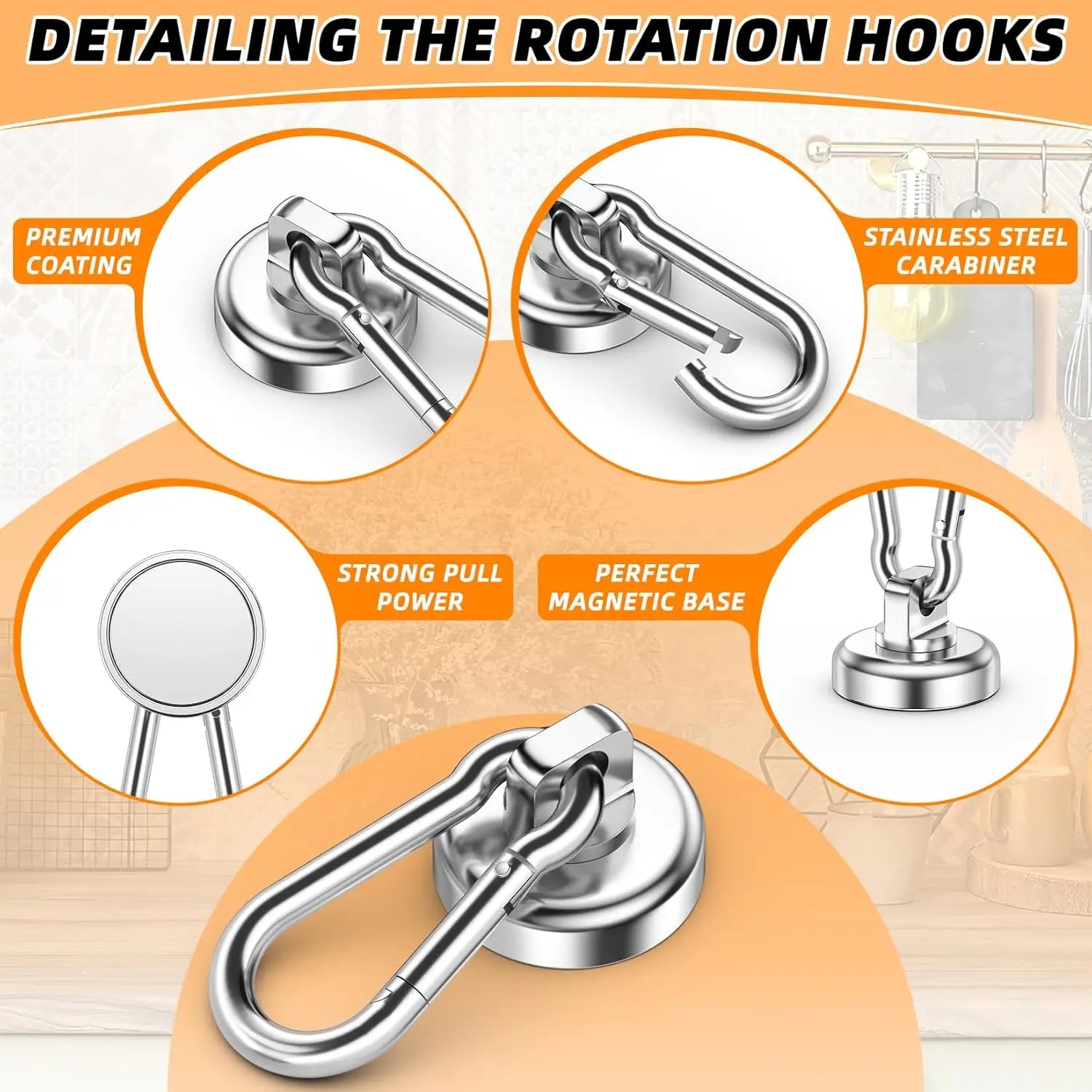 10 Pack Strong Neodymium Magnetic Hooks Heavy Duty with Swivel Carabiner, 70LBS Magnet Hooks for Hanging, Magnet with Hook for Kitchen, Home, Warehouse, School Wholesale Hub
