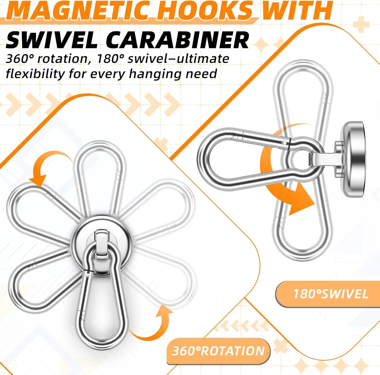 10 Pack Strong Neodymium Magnetic Hooks Heavy Duty with Swivel Carabiner, 70LBS Magnet Hooks for Hanging, Magnet with Hook for Kitchen, Home, Warehouse, School Wholesale Hub