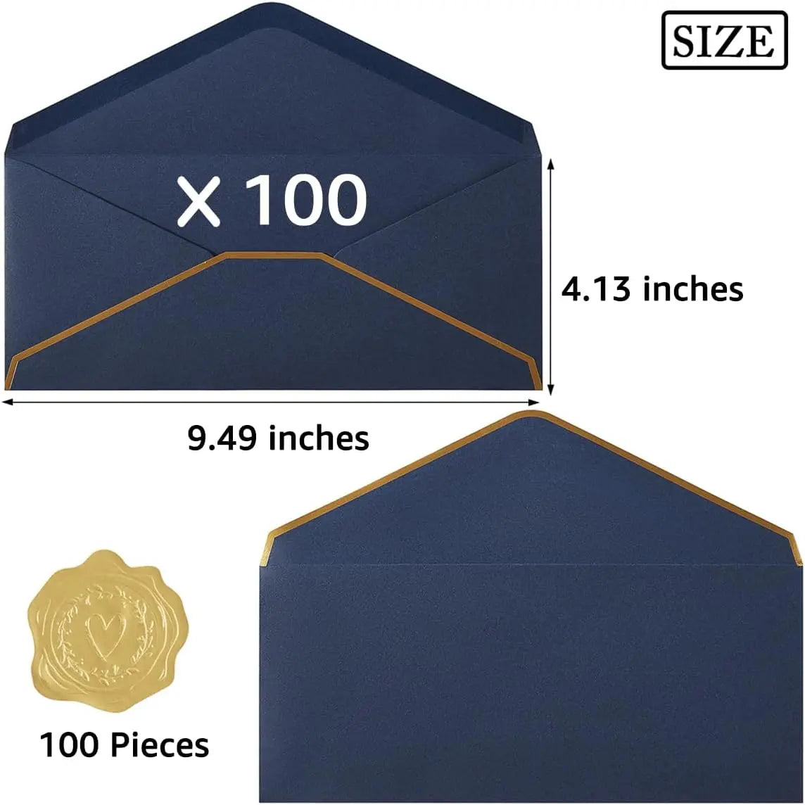 100 Pack #10 Business Envelopes with Gold Border, Self Seal Standard Envelopes with Gold Stickers for Office, Checks, Letter Mailing, Invoices, 4 1/8 x 9 1/2 Inches (Navy Blue) Wholesale Hub