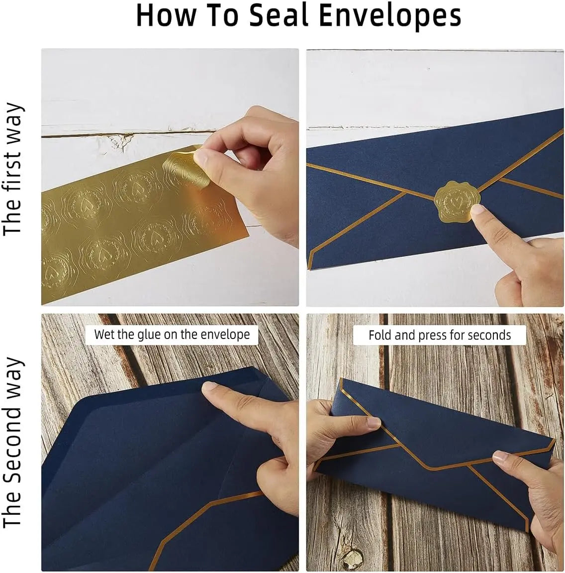 100 Pack #10 Business Envelopes with Gold Border, Self Seal Standard Envelopes with Gold Stickers for Office, Checks, Letter Mailing, Invoices, 4 1/8 x 9 1/2 Inches (Navy Blue) Wholesale Hub