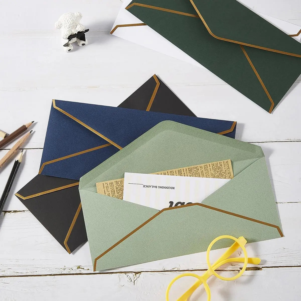 100 Pack #10 Business Envelopes with Gold Border, Self Seal Standard Envelopes with Gold Stickers for Office, Checks, Letter Mailing, Invoices, 4 1/8 x 9 1/2 Inches (Navy Blue) Wholesale Hub