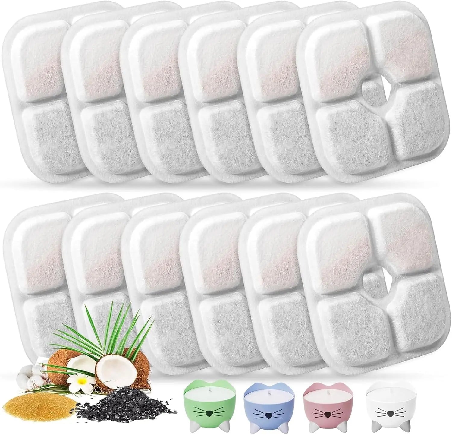 Cat Water Fountain Replacement Filters Fit for 2.5L Fountain with Whiskers Pattern Triple Action Water Pet Cat Drinking Fountain Filter Pack of 12 Wholesale Hub
